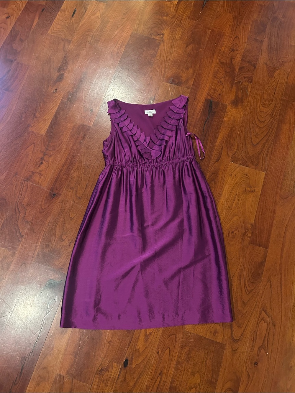 LOFT Ladies Purple Satin Ruffle V-Neck Dress